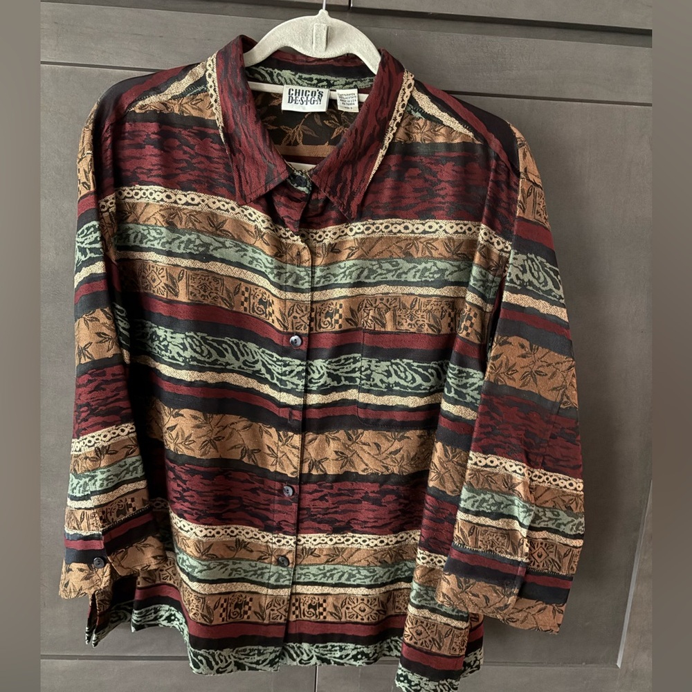 Chico’s Design 3/4 Sleeves Striped Shacket Top, 3/16/XL
